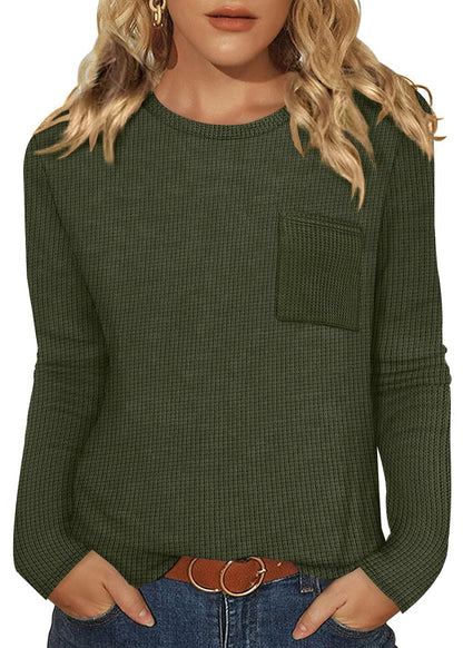 WIHOLL Long Sleeve Shirts for Women Waffle Knit Trendy Fall Fashion 2025 Dressy Casual Blouses Teacher Outfits