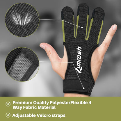 Lumrosh Archery Gloves 3 Finger Cowhide Shooting Hunting Green Men and Women Adult Kids Beginner Recurve Bow Archery Finger Protection Gear(Black, Medium)