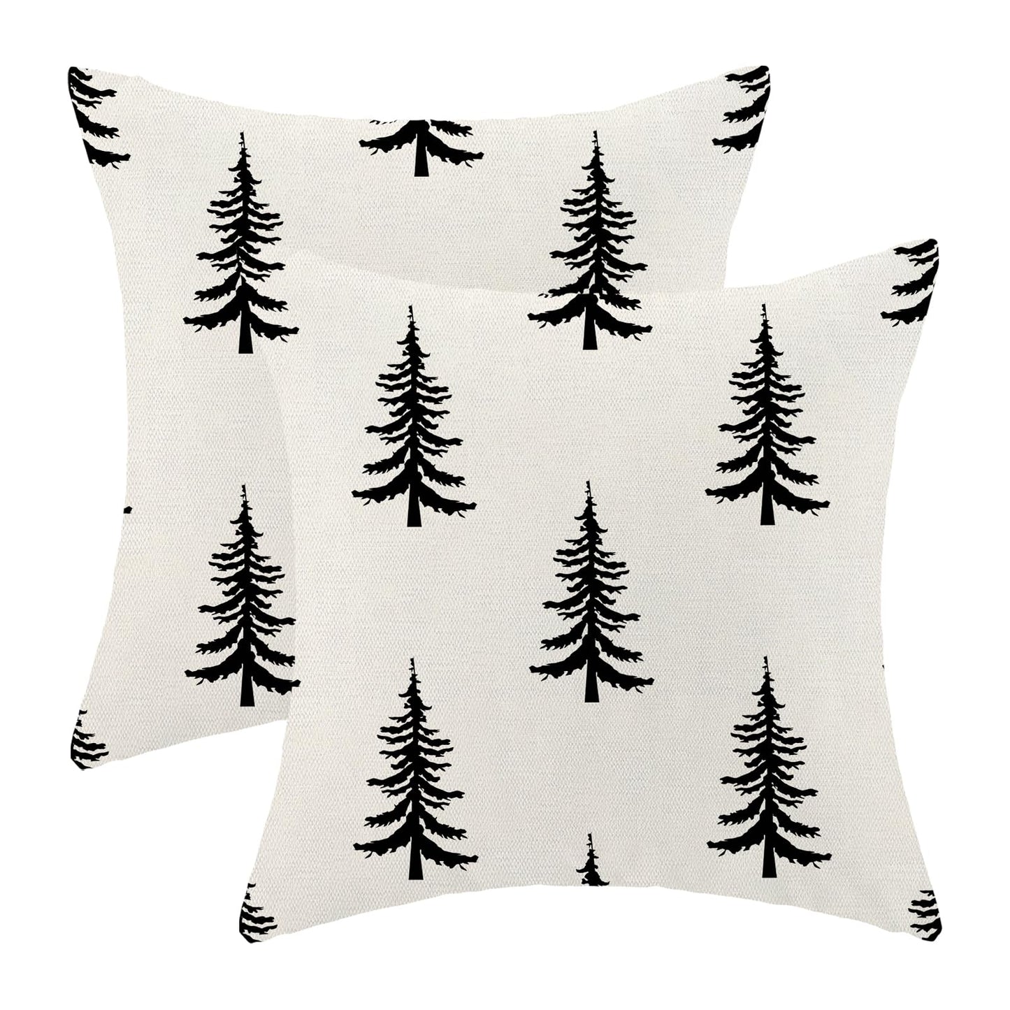 Christmas Pillow Covers 18x18 Inch Set of 2 Cream Black Christmas Tree Decor Throw Pillows Winter Xmas Holiday Outdoor Cushion Cases for Couch Bed Decorations