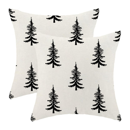 Christmas Pillow Covers 18x18 Inch Set of 2 Cream Black Christmas Tree Decor Throw Pillows Winter Xmas Holiday Outdoor Cushion Cases for Couch Bed Decorations