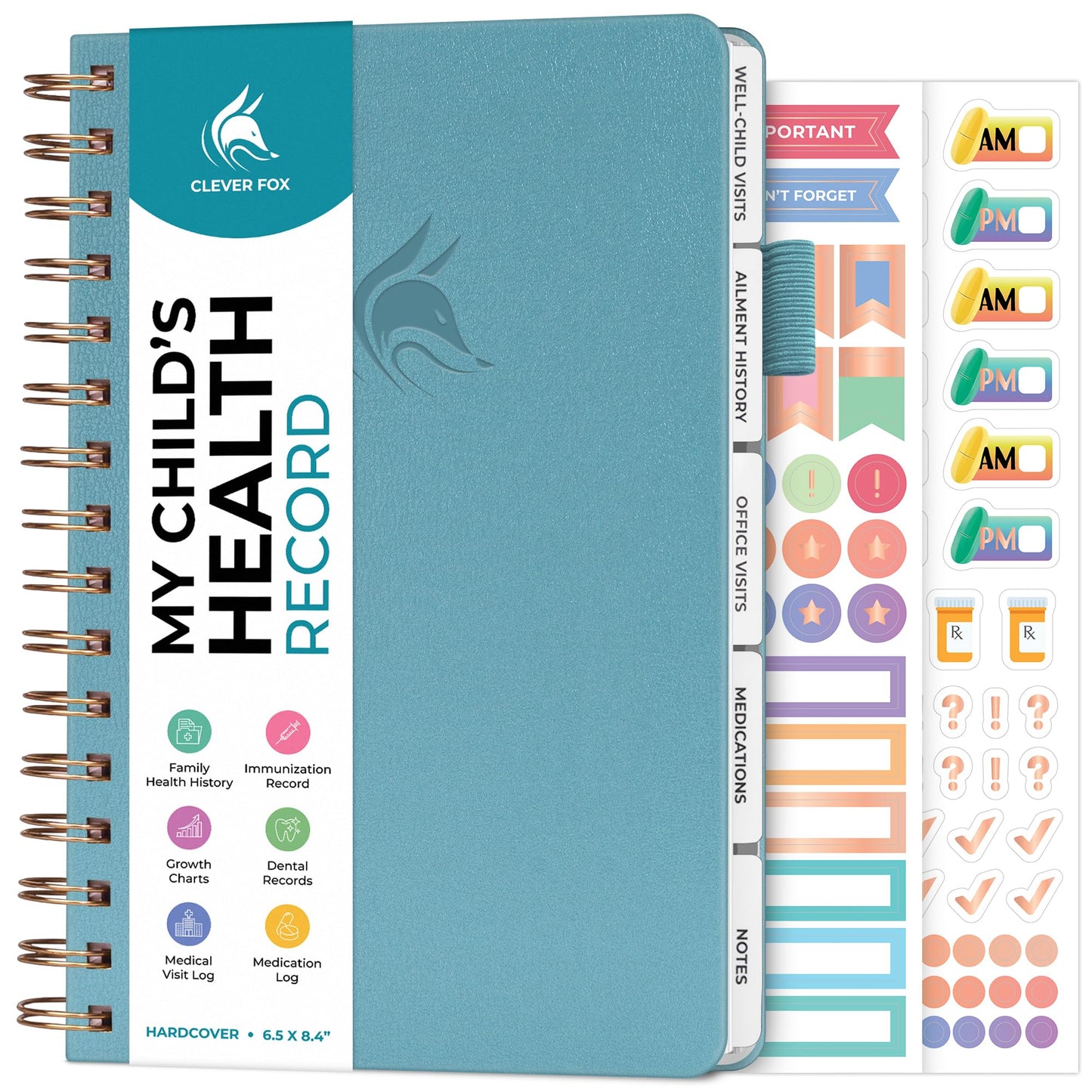 Clever Fox My Child's Health Record Keeper – Child & Baby Medical Records Organizer Log Book – Childcare Journal Notebook & Healthy Tracker for Newborn & Children – Childcare Essentials (Aquamarine)
