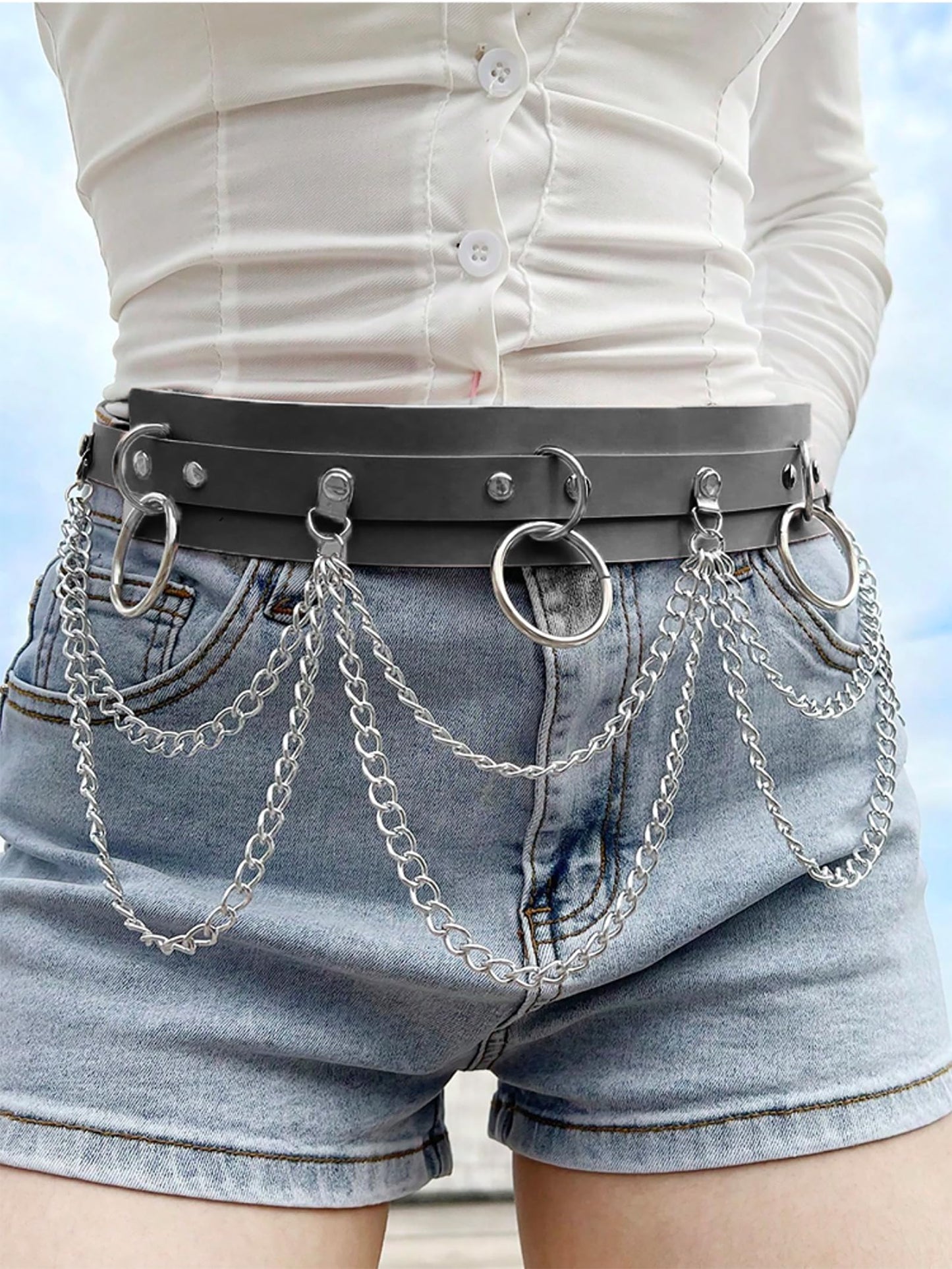 WARANDOD Goth Chain Belt - Black PU Leather Harness Belt for Women, Emo Punk Grunge Gothic Waist Belt with Chains, Rave Accessories for Alternative Fashion (Fit Waist 34.84-43.5in)