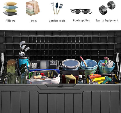 YITAHOME 80 Gallon Outdoor Storage Box, Large Water Resistant Resin Deck Box, Indoor Outdoor Lockable Storage Container for Patio, Garden, Cushions, Tools, Equipment (Dark Gray)