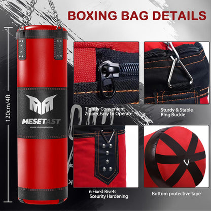 Mesetast Punching Bag for Adults, 4ft Heavy Boxing Bag Set with 12 OZ Gloves for MMA Karate Kickboxing Boxing - Unfilled