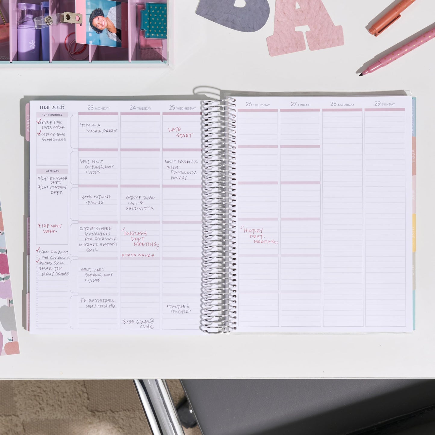 8.5x11 Coiled Teacher Lesson Planner (January 2026 - December 2026) - Teach classic cover, vertical layout, Pastel Minimal theme, platinum coil