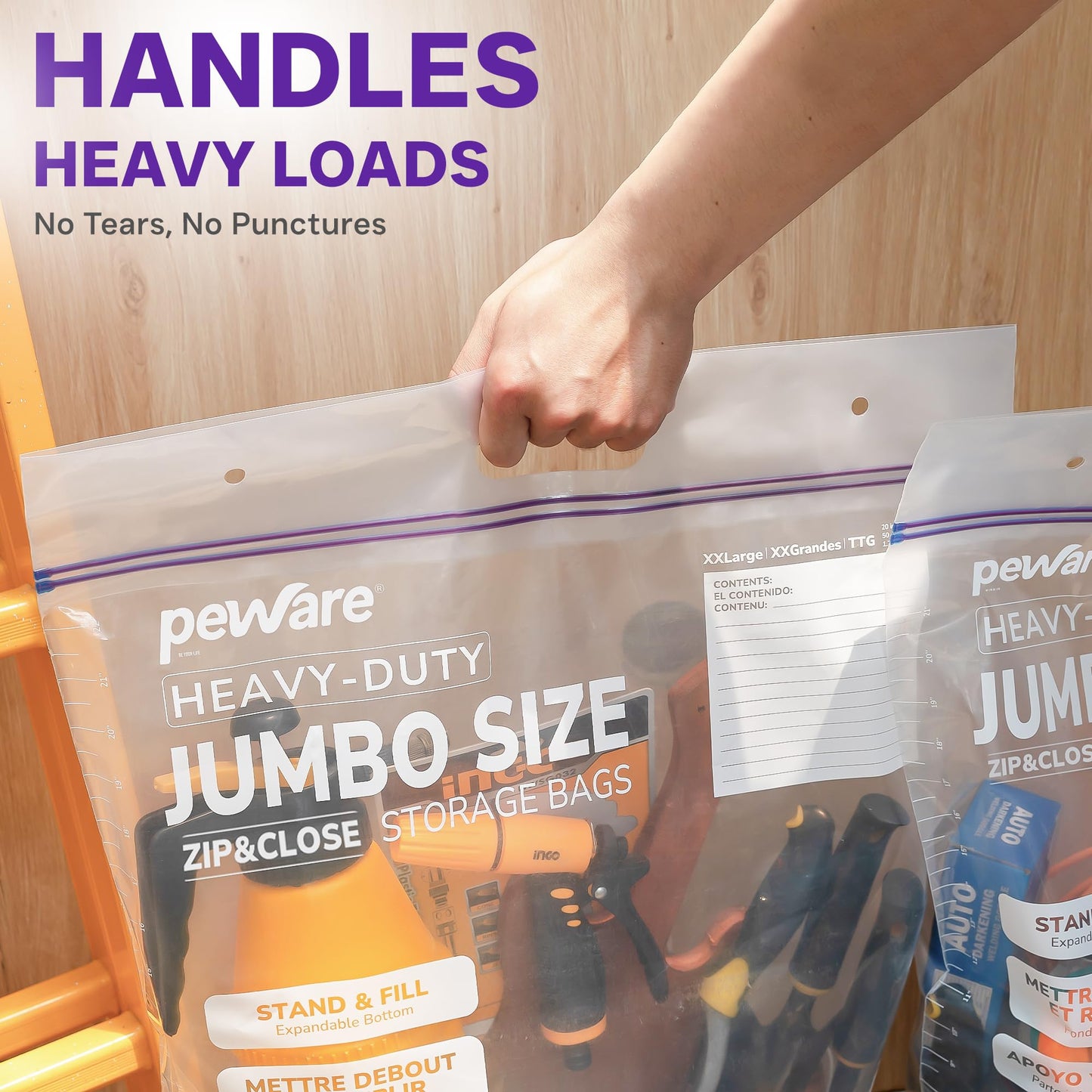 10 Gallon Heavy Duty Large Storage Bags with Handle, Big Zip Seal Top Bags, 6 Mil Extra Thick Clear Big Plastic Resealable Zip Poly Bags for Home Moving, Travel, Camping, 20" x 26", Pack 5