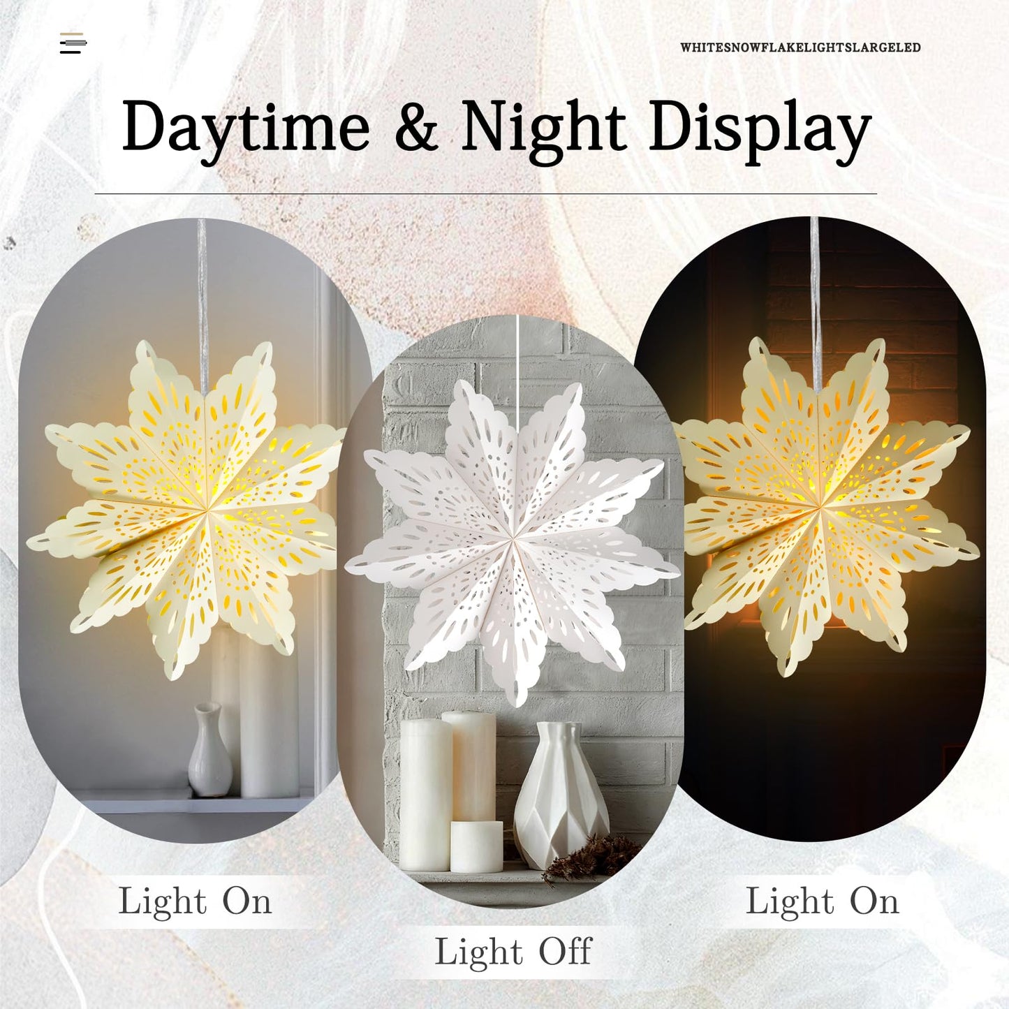 5Pcs Christmas Paper Snowflake Lanterns, Large Christmas Paper Star Lanterns with Lights & Banner White Hanging Snowflake Lamps for Xmas Winter Frozen Weddings Birthday Holiday Party Decorations