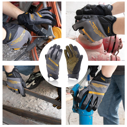 HANDLANDY Work Gloves with Grip for Men & Women, Mechanic Working Gloves Touchscreen, Flexible & Breathable Thin Work Gloves (Large, Grey)
