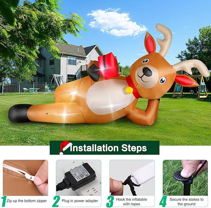 12 FT Giant Christmas Inflatable Reindeer Outdoor Decorations, Large Blow Up Reindeer with Gift Box Decor, Built-in LED Lights, Rapidly Inflate for Yard Lawn Party Holiday Garden Xmas Decorations