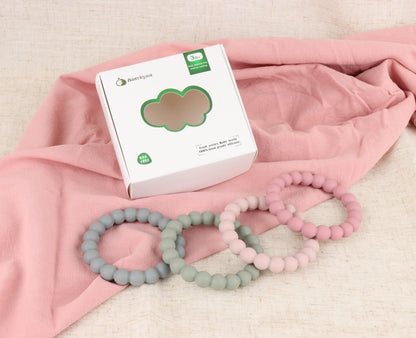 Nearbyme Silicone Teether Rings, 4 Neutral (White, Beige, etc.) Baby Teether Bracelets for 3m+ Babies to Self-Soothe