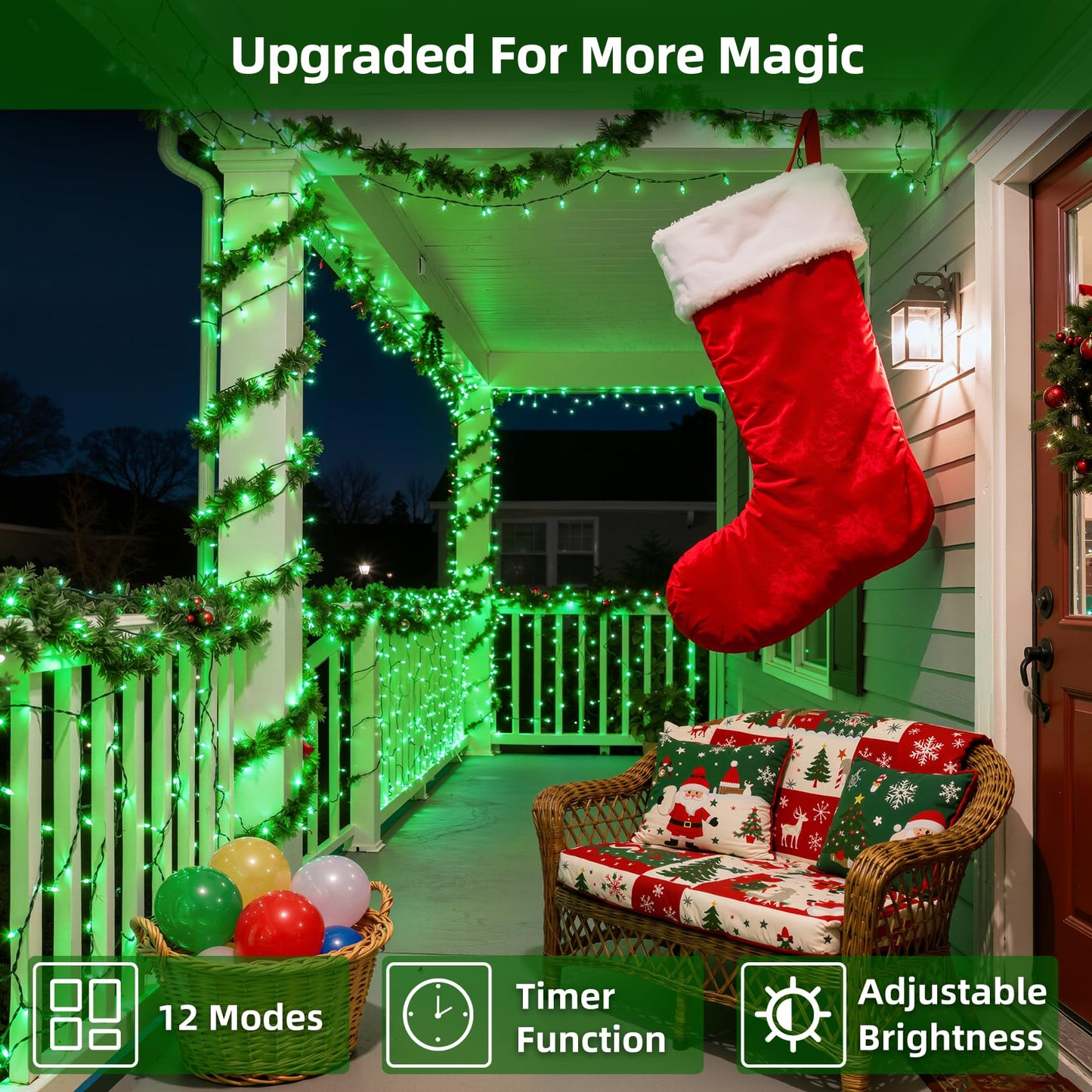 QUHUATU 750 LED Chrstmas Lights, 240ft Outdoor Christmas String Lights with 12 Modes, Green LED String Lights with Timer Dimmable Waterproof for Tree Fence Garden Xmas Wedding Party Decor Green