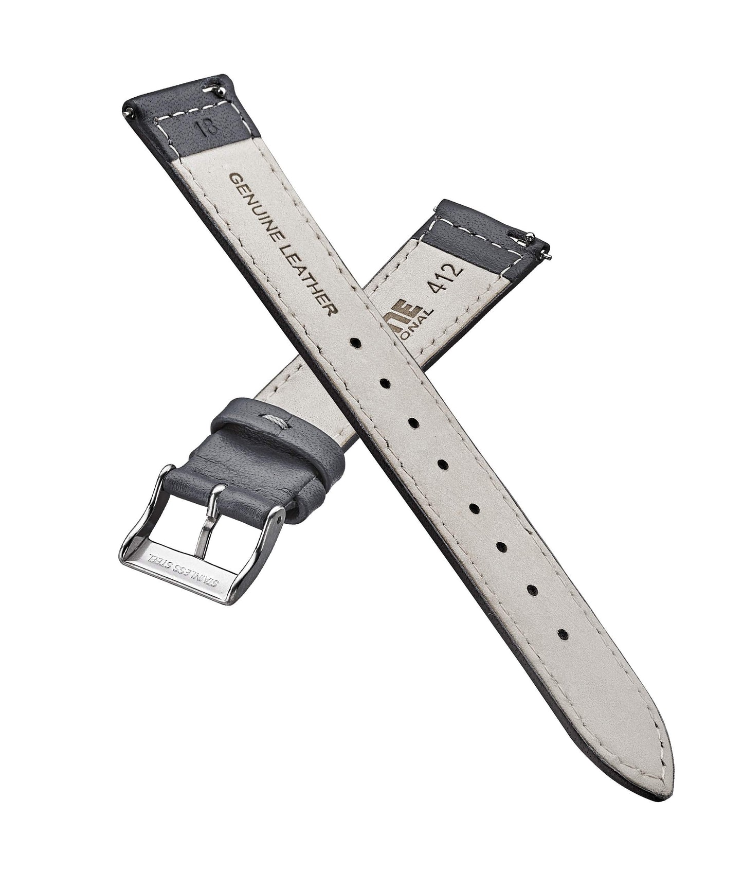 STUNNING SELECTION ALPINE flat Stitched Genuine Leather Watch strap with Quick Release Spring Bars - Grey - 14 mm