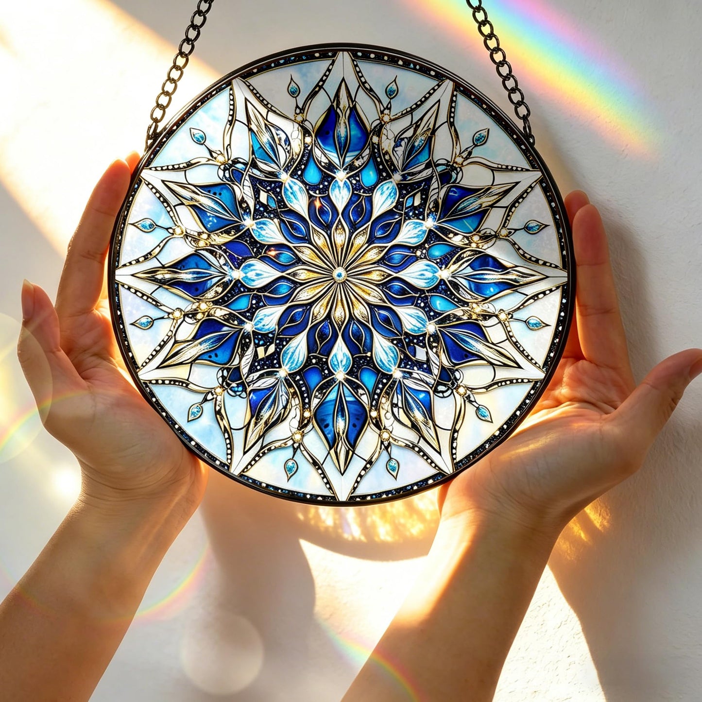 Stained Glass Window Hanging, 7.8 Inch Mandala Snowflake Christmas Suncatcher, Holiday Window Hanging Decor, Stained Glass Ornaments for Windows, Doors & Home Decor, Gifts for Christmas