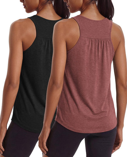 PINSPARK Tank Top for Women Sleeveless Quick Dry Running Yoga Shirts Racerback Workout Tank Tennis Tops for Summer Loose Fit,Black/Red S