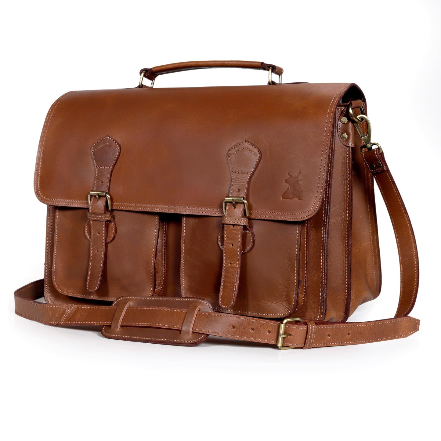 Leather Messenger Bag For Men - leather laptop bag briefcase for women - Mens Satchel Bag, 16 Inch Brown Genuine Buffalo Leather Computer Bag For Work