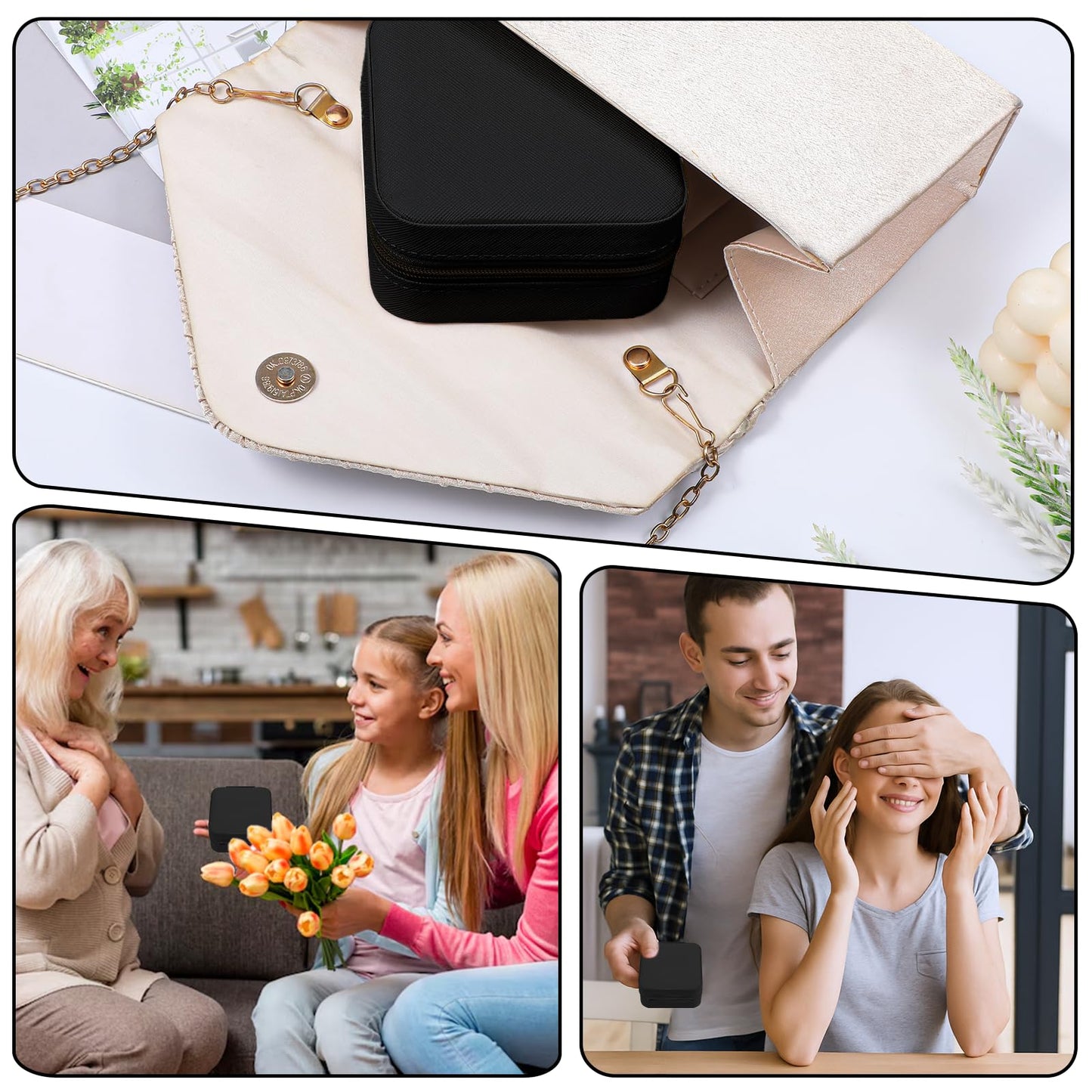 Meyeyaia 12pcs Mini Travel Jewelry Case,Black Bridesmaids Proposal Small Jewelry Box Mini Jewelry Organizer,Small PU Leather Portable Storage Box for Rings,Earrings,Necklaces,Pendants,Bracelets