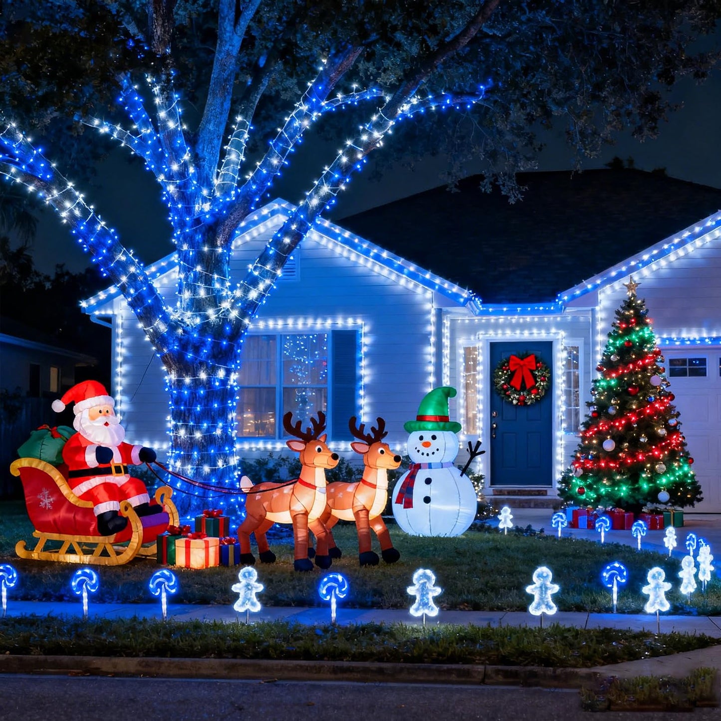 100FT 300 LED Outdoor String Lights, Plug in Connectable Christmas Lights Indoor Waterproof, 8 Modes String Lights for Outside Bedroom Home Xmas Tree Patio Yard Party Decorations, Blue and White