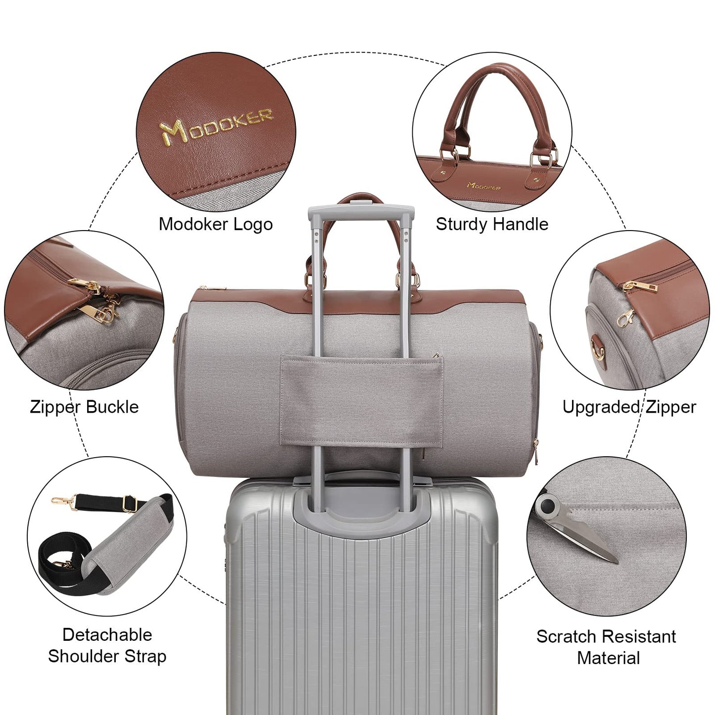 Modoker Convertible Garment Bag with Shoulder Strap, Carry on Garment Duffel Bag for Men Women - 2 in 1 Hanging Suitcase Suit Travel Bags, Caramel