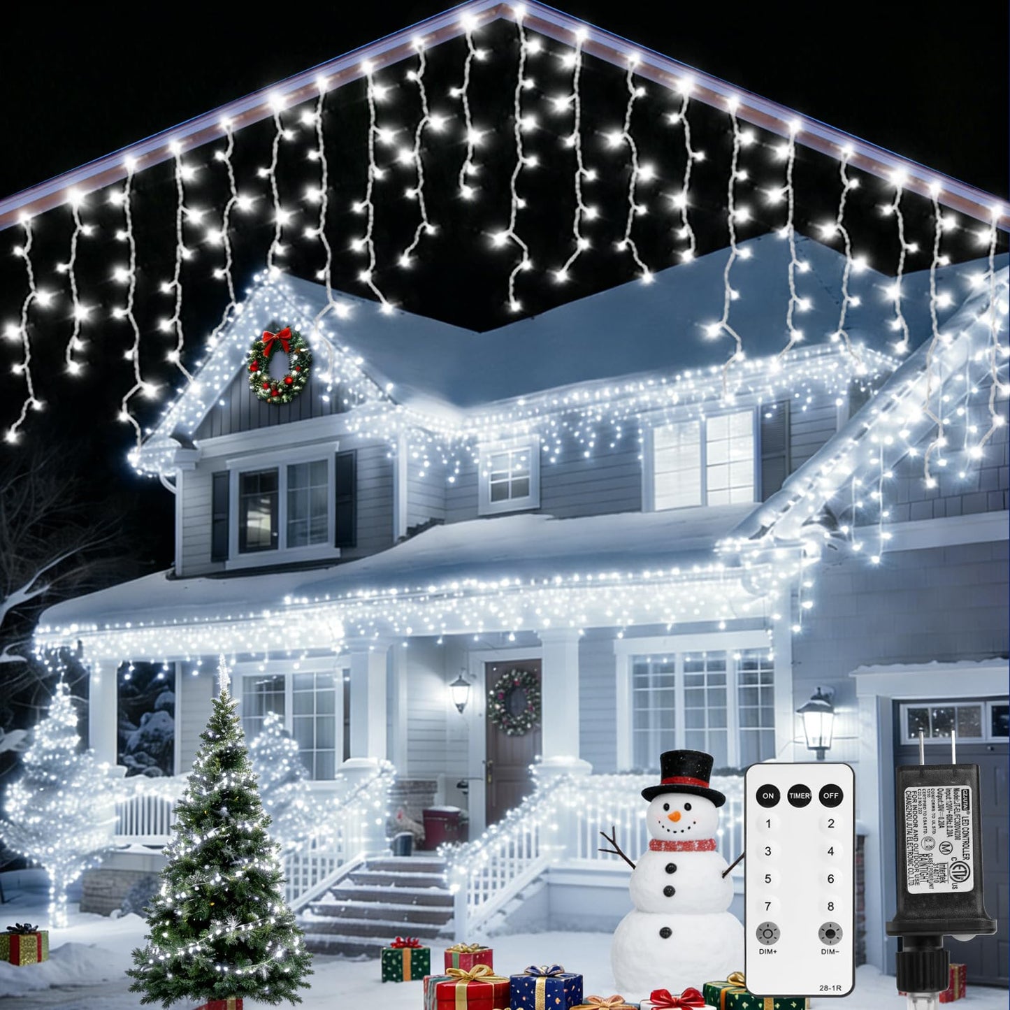 AGELCK White Icicle Lights Outdoor, 58.8FT 624 LEDs 96 Drops 8 Modes, Remote Control, Timer & Memory, Dimmable, Connectable, Waterproof Twinkly Christmas String Lights for Outside Indoor Xmas Wedding