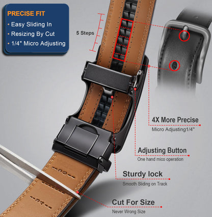BULLIANT Men's Ratchet Belt 2 Pack-Click Leather Belt Adjustable for Men Gift 1 3/8-Cut for Perfect Fit(Black/Tawny,32"-38" Waist Adjustable)