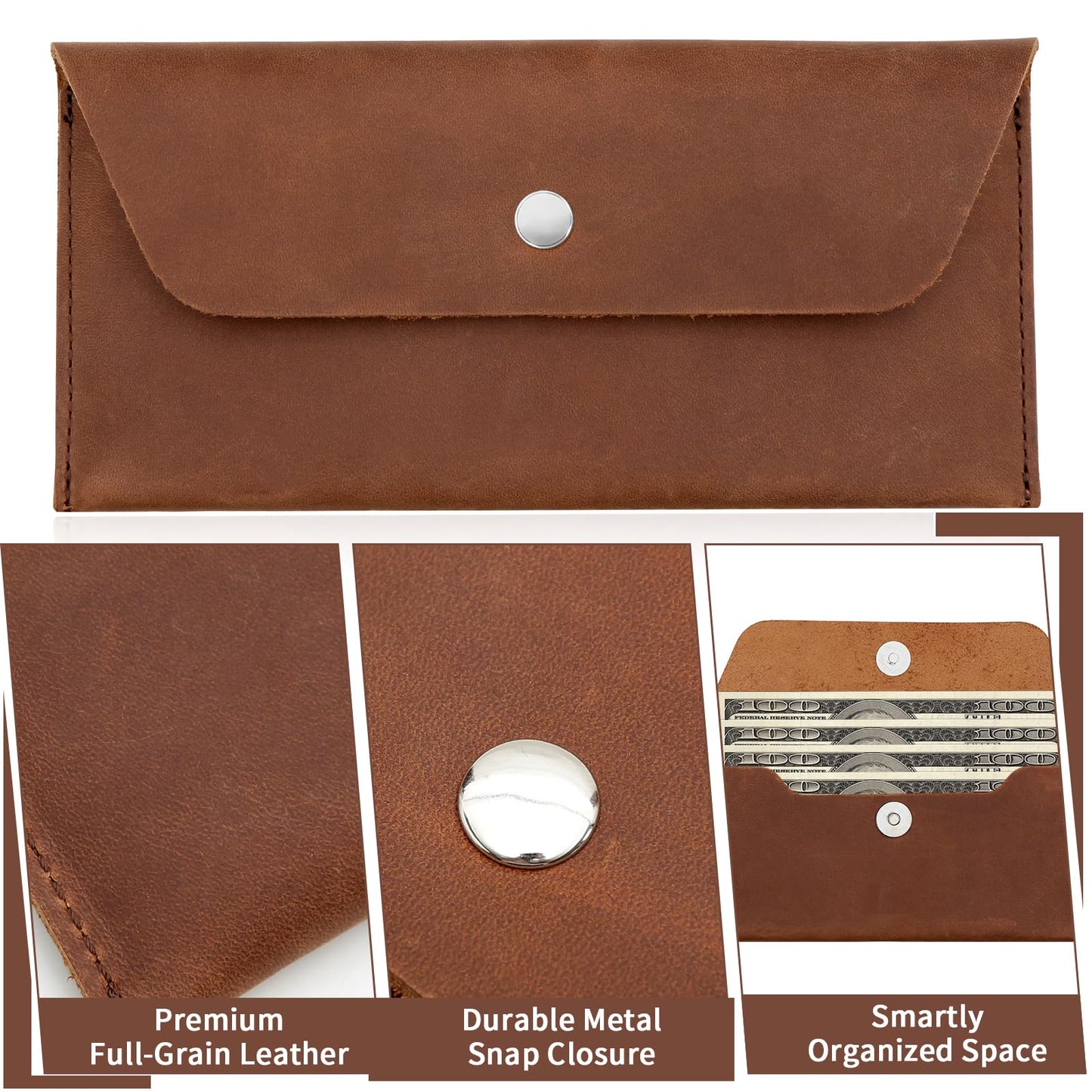 LAMCLTH Cash Envelope Wallet for Men, Genuine Leather Budget Envelope Wallet, Reusable Money Cash Organizer Pouch, Retro Clutch Wallet for Budgeting