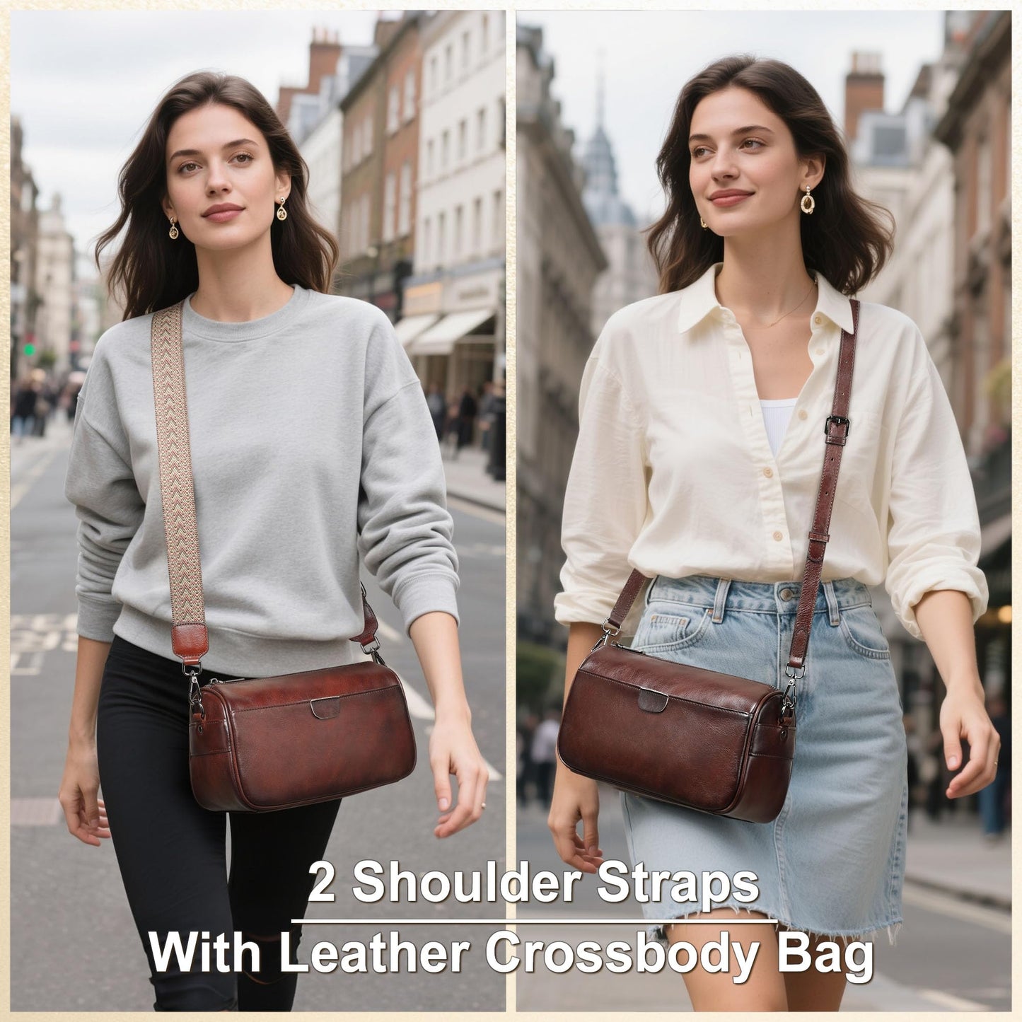 Genuine Leather Crossbody Purses Bag for Women,Travel Casual Handbag Bag, Small Shoulder Cross body Purse with Two Adjustable Straps (Coffee)