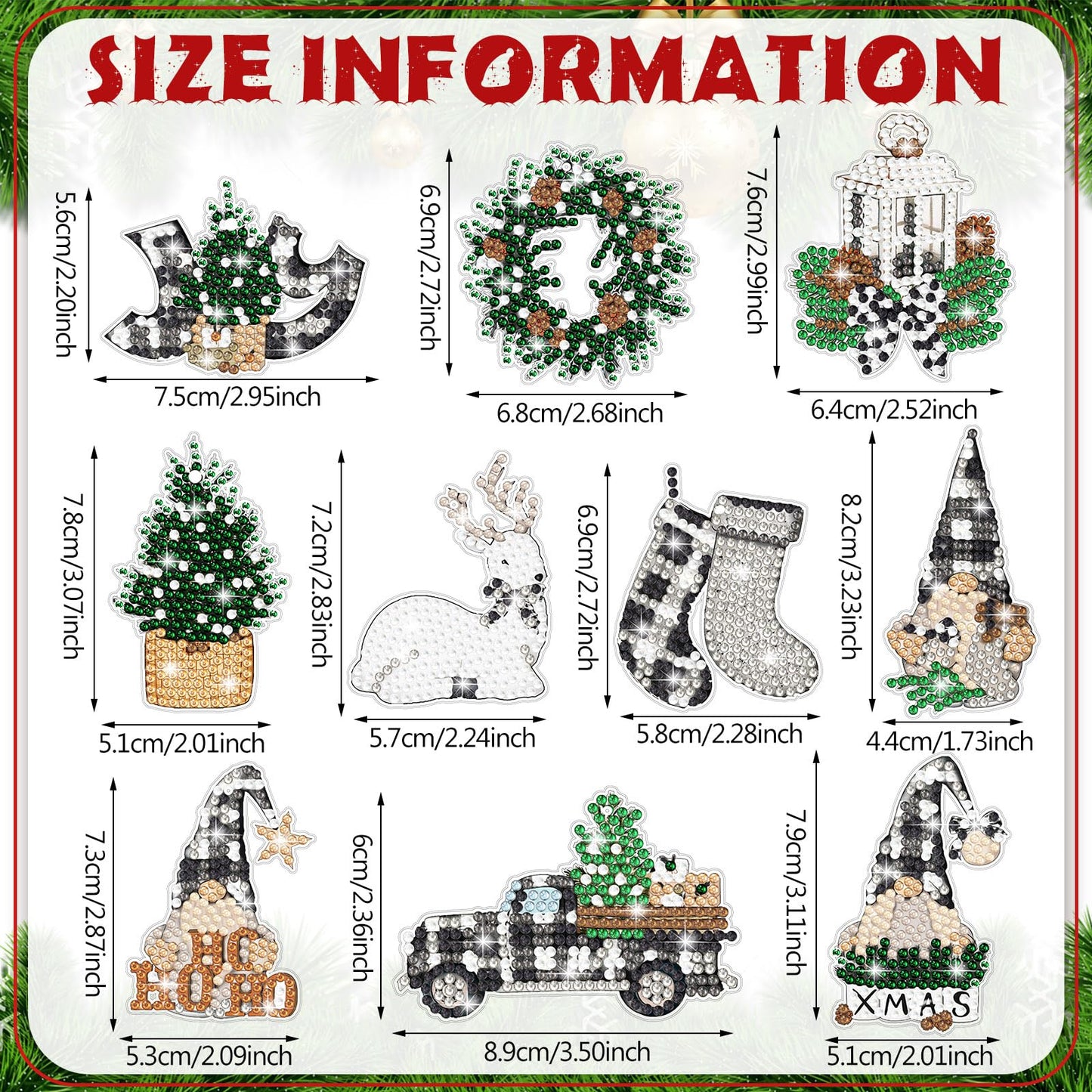 Realspring 20 Pcs Christmas Diamond Art Ornaments 5d Winter Diamond Painting Tree Decorations Has Xmas Hanging Rhinestones Art Kits for Adults Beginners DIY Crafts(Gnome)