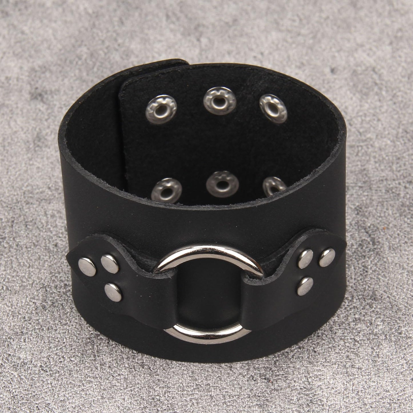 Jeilwiy Mens Cuff Bracelet Punk Rock Bracelets Black Leather Bracelet for Men Women Plain Punk Leather Snap Bracelets