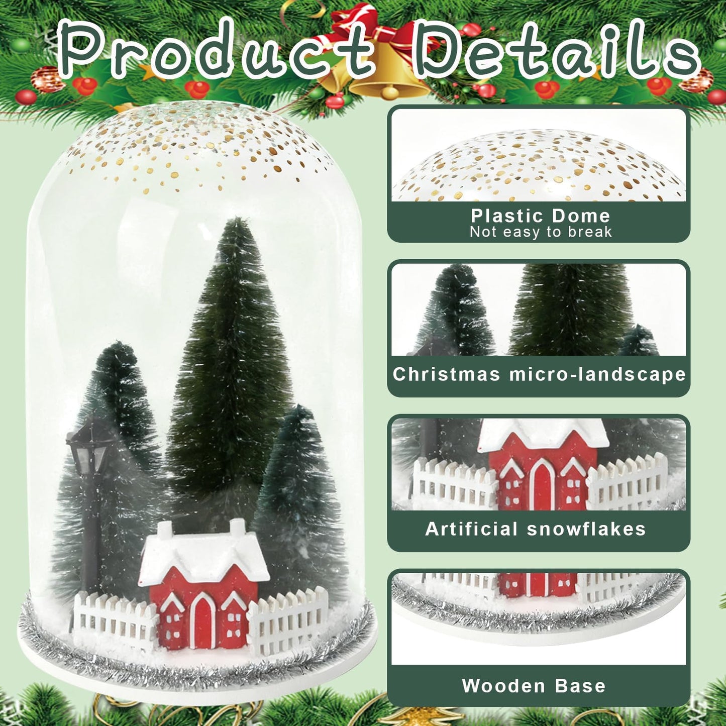 Christmas Decorations Table Centerpieces, Christmas Trees and Red House in Dome Cloche, Xmas Winter Tabletop Decor for Tiered Tray Shelf Mantel Fireplace Coffee Bar Office Desk Holiday Decoration