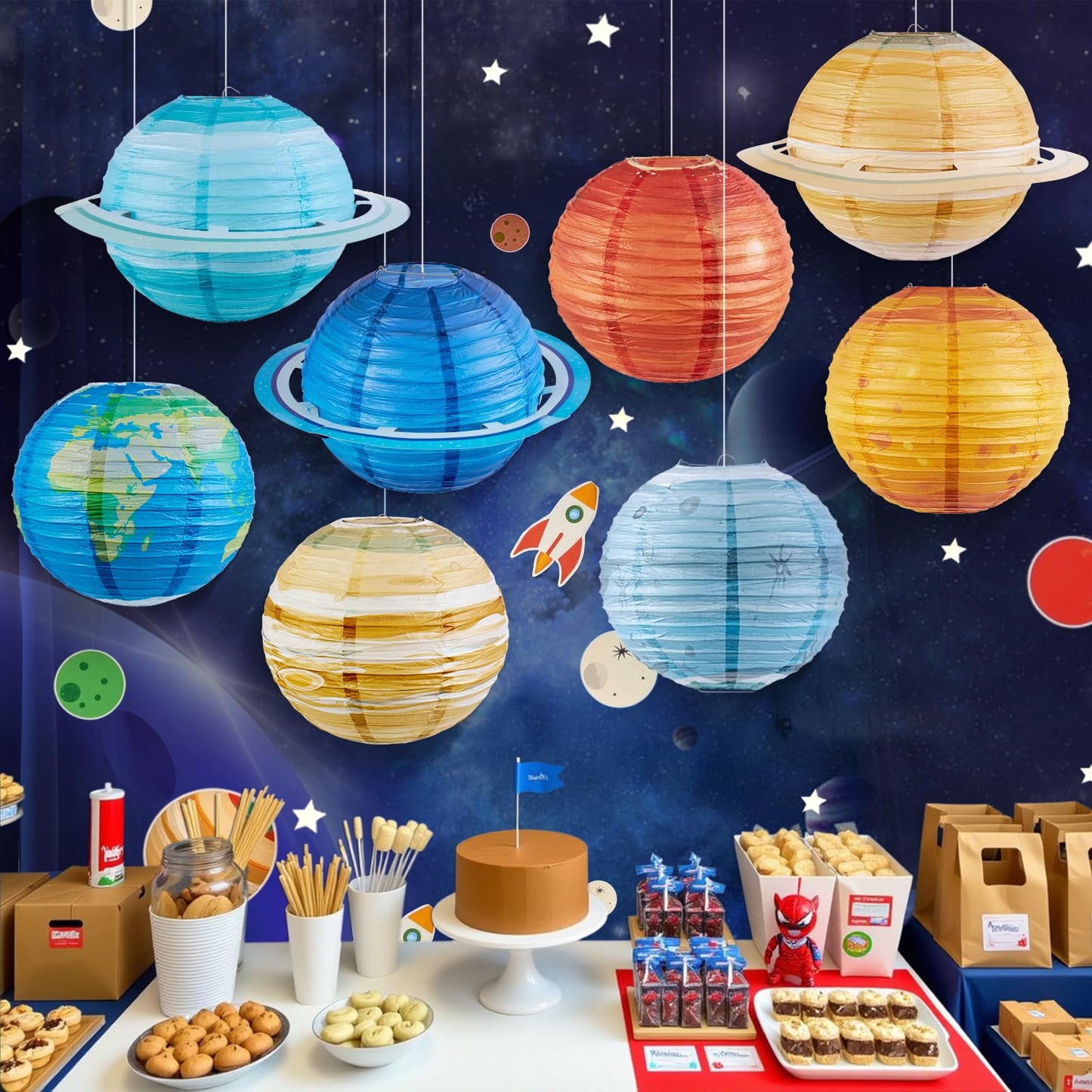 Easy Joy Space Paper Lantern Planets Lanterns Out of This World Space Outer Space Party Decorations Galaxy Earth Birthday Decor Classroom Science Astronaut Theme Solar System Party for Kids 8PCS