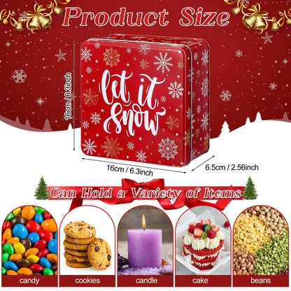 Tandefio 6 Pcs Christmas Cookie Tins with Lids for Gift Giving, 6.3 x 6.3 In Square Metal Holiday Empty Boxes Xmas Storage Containers for Storing Candy Cookie Biscuits Goody Treat Gifts (Red)