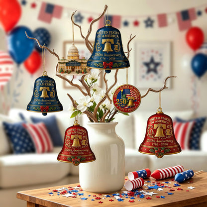2pc 250th Anniversary USA Bell Ornament for 4th of July Decorations, 2D Acrylic 250 Anniversary Merchandise, America 250th Birthday Gifts, 250th Patriotic Decorations for Holiday Ornament Gift Bulk