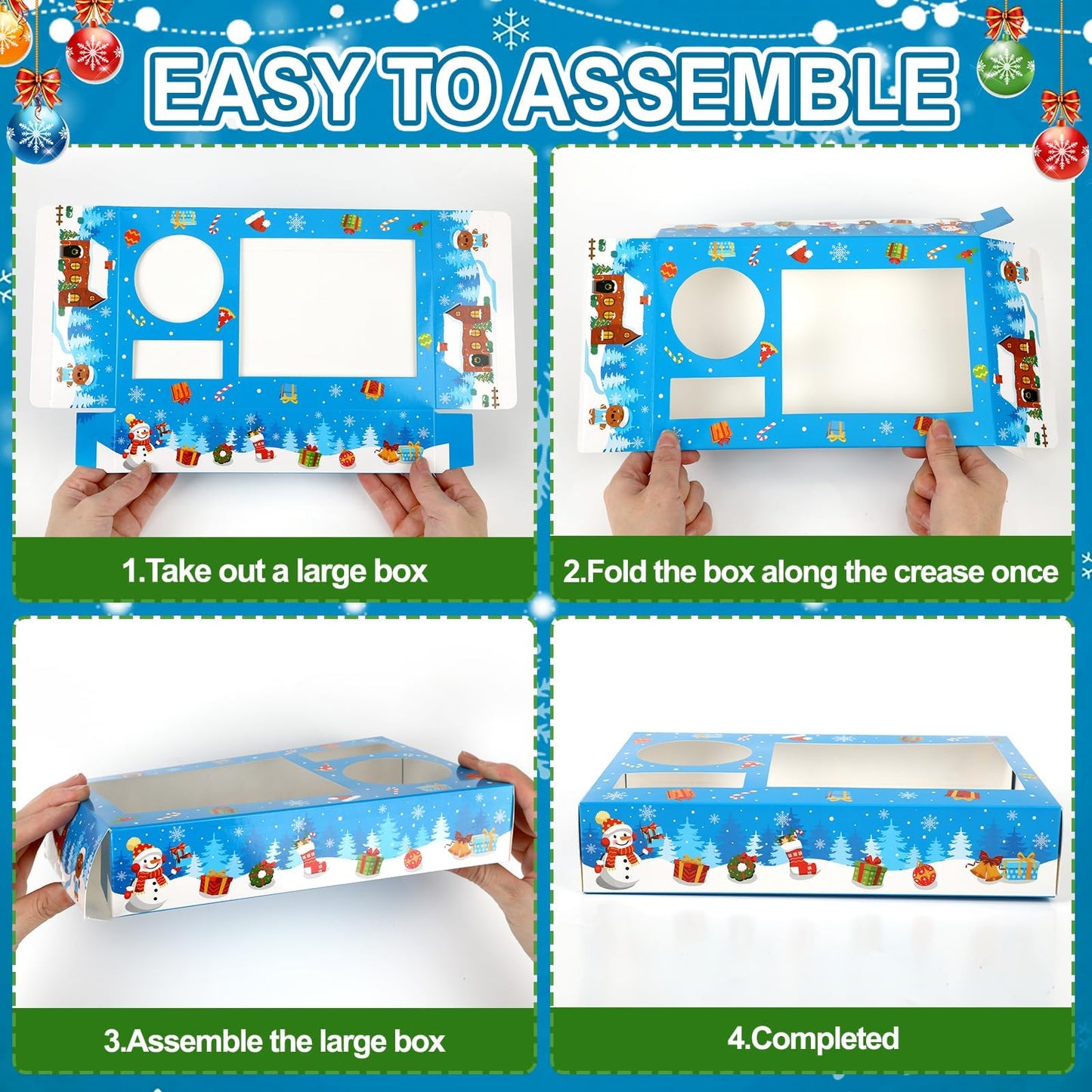 Jansun 36Pcs Christmas Movie Night Snack Trays Blue Candy Popcorn French Fries Snack Trays Christmas Movie Boxes for Snacks Tray Xmas Party Supplies