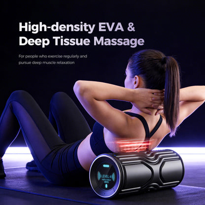 Vibrating Foam Roller with Smart APP Control, 5-Speed Electric Deep Tissue Massage Roller for Back Pain Relief, Muscle Recovery, Physical Therapy, Yoga, Neck, Leg Pain - Rechargeable & Portable