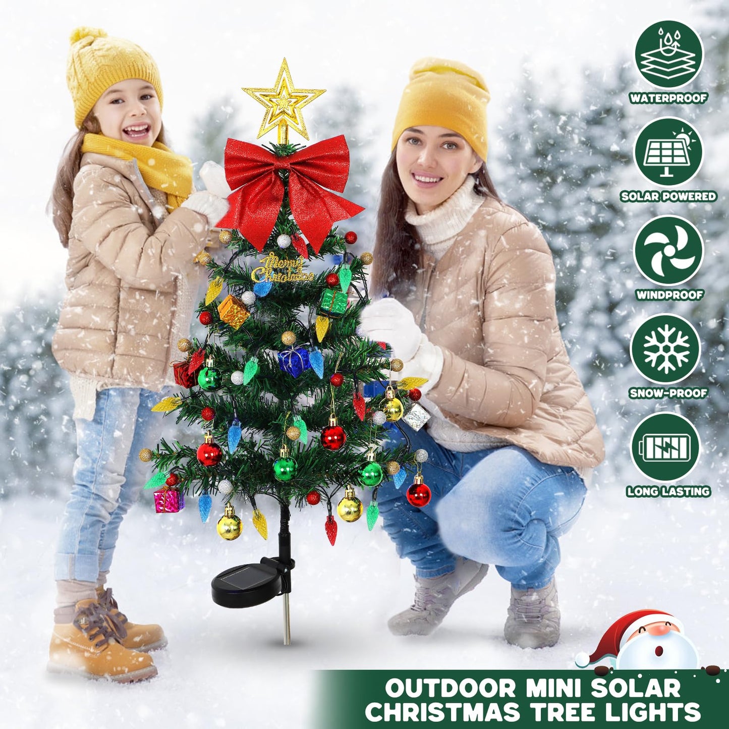 LOMOHOO 4 Packs Solar Christmas Tree 35.8in Outdoor Prelit Lighted Christmas Tree 2 Flashing Modes Solar Xmas Trees with 80 LED Lights for Holiday Porch Yard Garden Patio Cemetery Pathway