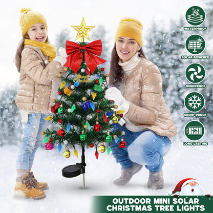 LOMOHOO 2 Packs Solar Christmas Tree 35.8in Outdoor Prelit Lighted Christmas Tree 2 Flashing Modes Solar Xmas Trees with 40 LED Lights for Holiday Porch Yard Garden Patio Cemetery Pathway