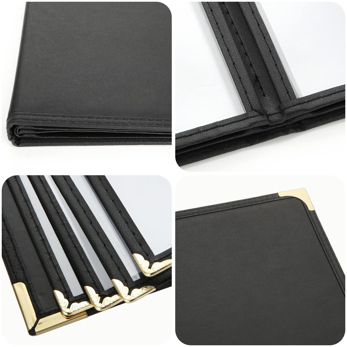 FVIEXE 2PCS Menu Holder 8.5 x 11 Inch, Restaurant Menu Covers 4 Page 8 View, Transparent Faux Leather Menu Sleeves Menue Book Folder for Restaurant Bar Cafe