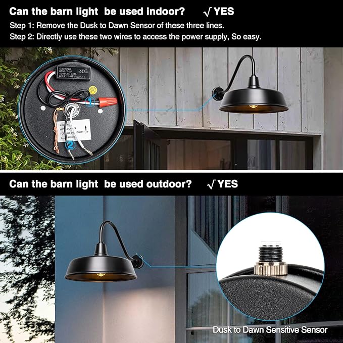 Gooseneck Barn-Lights Outdoor Fixture - 21 inch Farm Style Black Large Lighting Farmhouse Exterior Sconce Wall Light for House, Dusk to Dawn Sensor Front Door Porch Garage (21 inch)