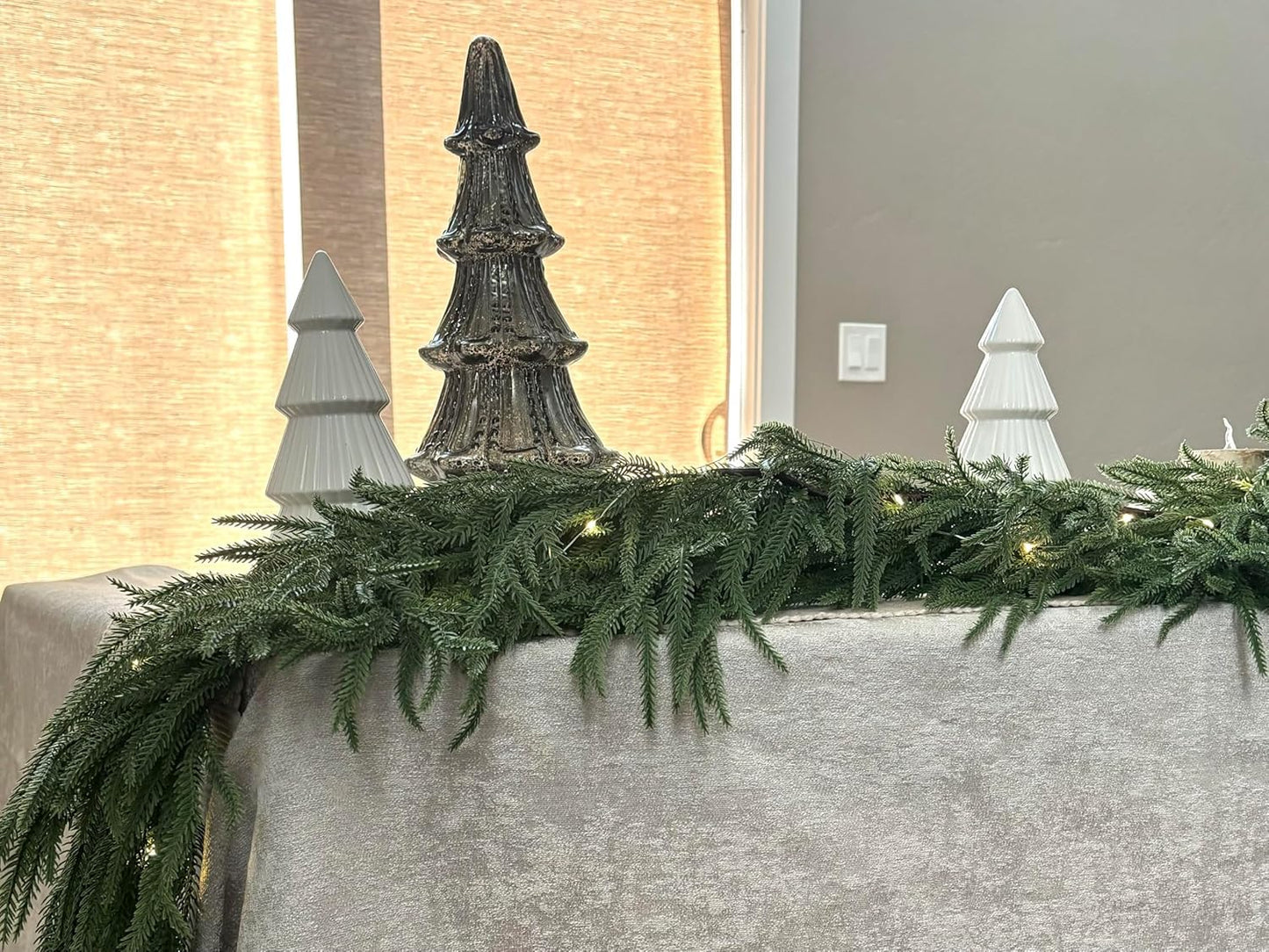 15FT Christmas Garland Norfolk Pine Garland Real Touch Artificial Greenery Garland for Mantle Fireplace Table Indoor Outdoor Holiday Decortions