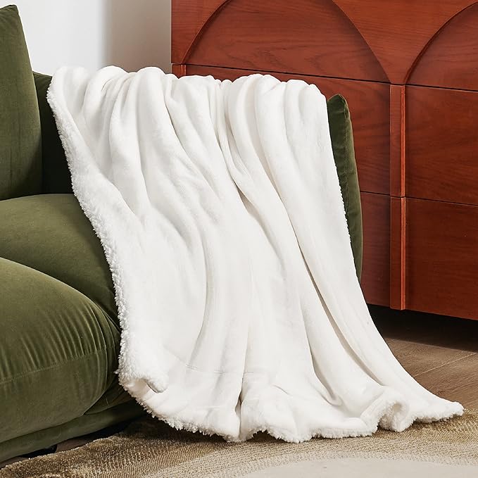 Bedsure GentleSoft Sherpa Fleece Throw Blanket Twin Size for Couch - Thick and Warm, Soft Fuzzy Plush Twin Blanket for Winter, White, 60x80 Inches