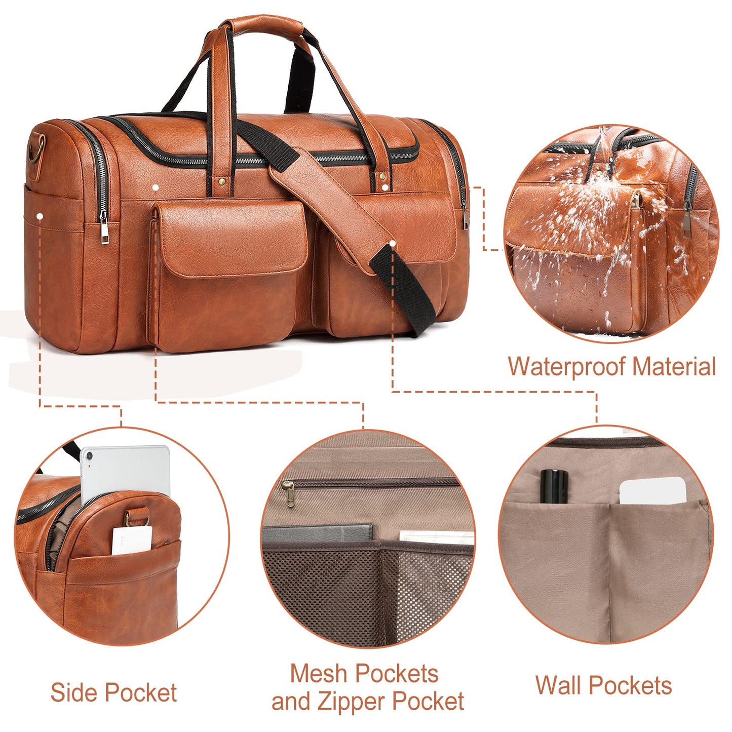 BOLOSTA Travel Duffel Bag for Men Women, Large PU Leather Carry on Duffle Bags for Traveling, Waterproof Overnight Weekender Duffel Bag with Shoe Compartment - Perfect for Daily Use/Birthday Gift