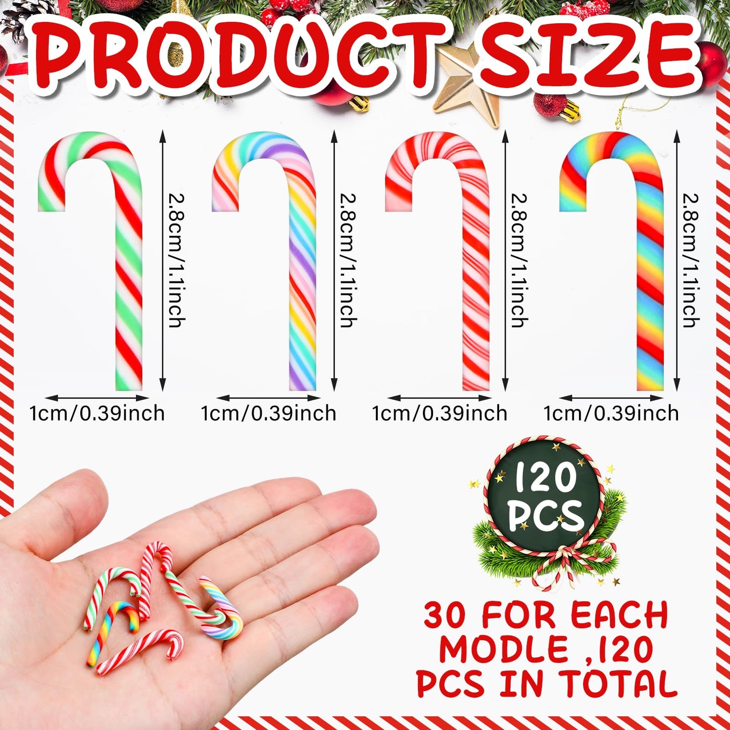 Giegxin 120 Pcs Christmas Mini Candy Cane for Crafts Plastic Fake Candy DIY Craft Supplies Peppermint Ornaments for Christmas DIY Garden Accessories Xmas Phone Case Making