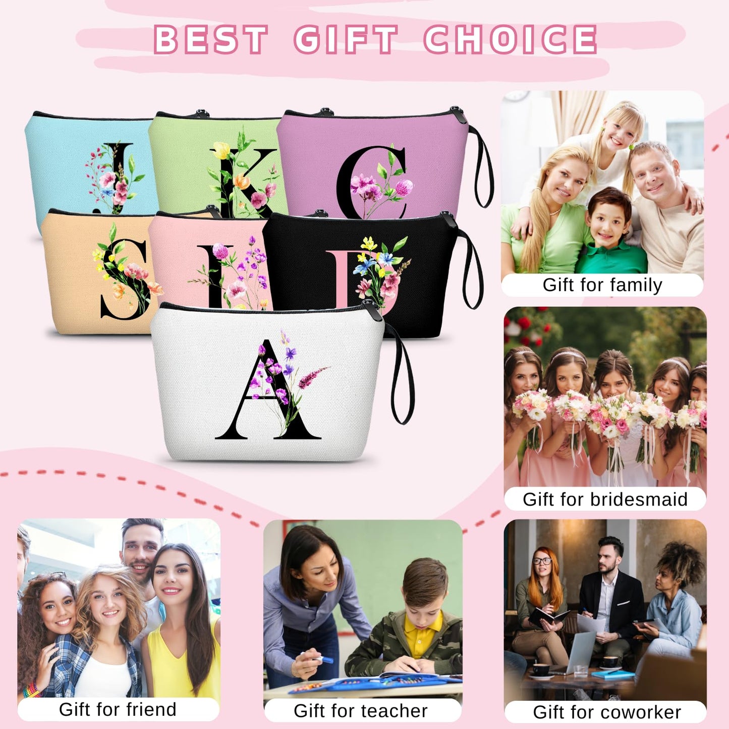 SEAMOON A-Z Personalized Makeup Bag with Mirror, Birthday Gifts for Women Friend Sister Teacher Coworkers, Bride Bridesmaid Travel Cosmetic Bag, Mothers Day Christmas Graduation J