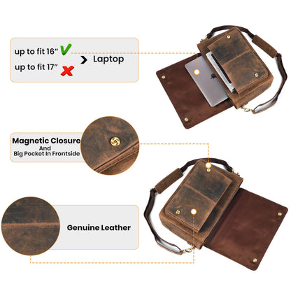 Genuine Leather Handmade Laptop Messenger Bag-16 Inch Satchel - Brown Shoulder Bag for Men & Women, Crossbody Work Bag for Travel, Office, and Daily Use