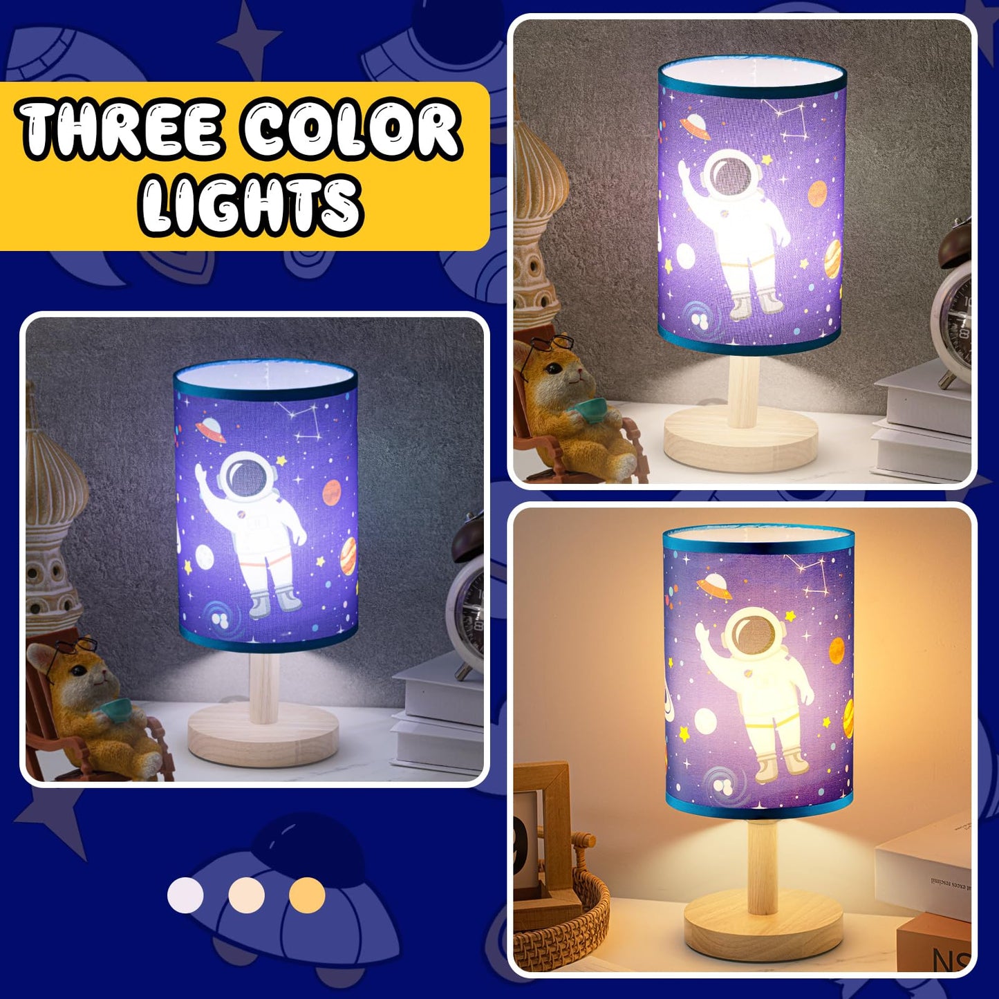 Tujoe Kids Space Lamp Desk Lamp Fabric Nightstand Table Lamps Gift Bedside Decor for Boy Girl Reading Bedroom Living Room Home Office Christmas Gift