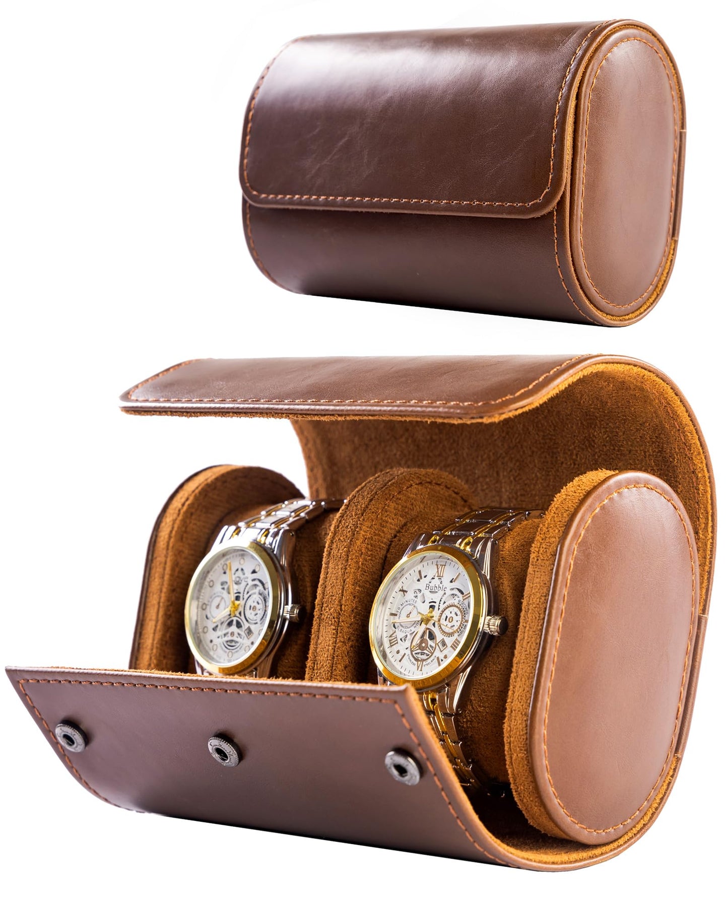 MR.OKAY 2 Watch Travel Case-Classic Leather Watch Case With Superb Texture.Portable Watch Roll Or Organizer For Storage And Display. Best Travel Gift for Men,All Handcrafted By Artisans.