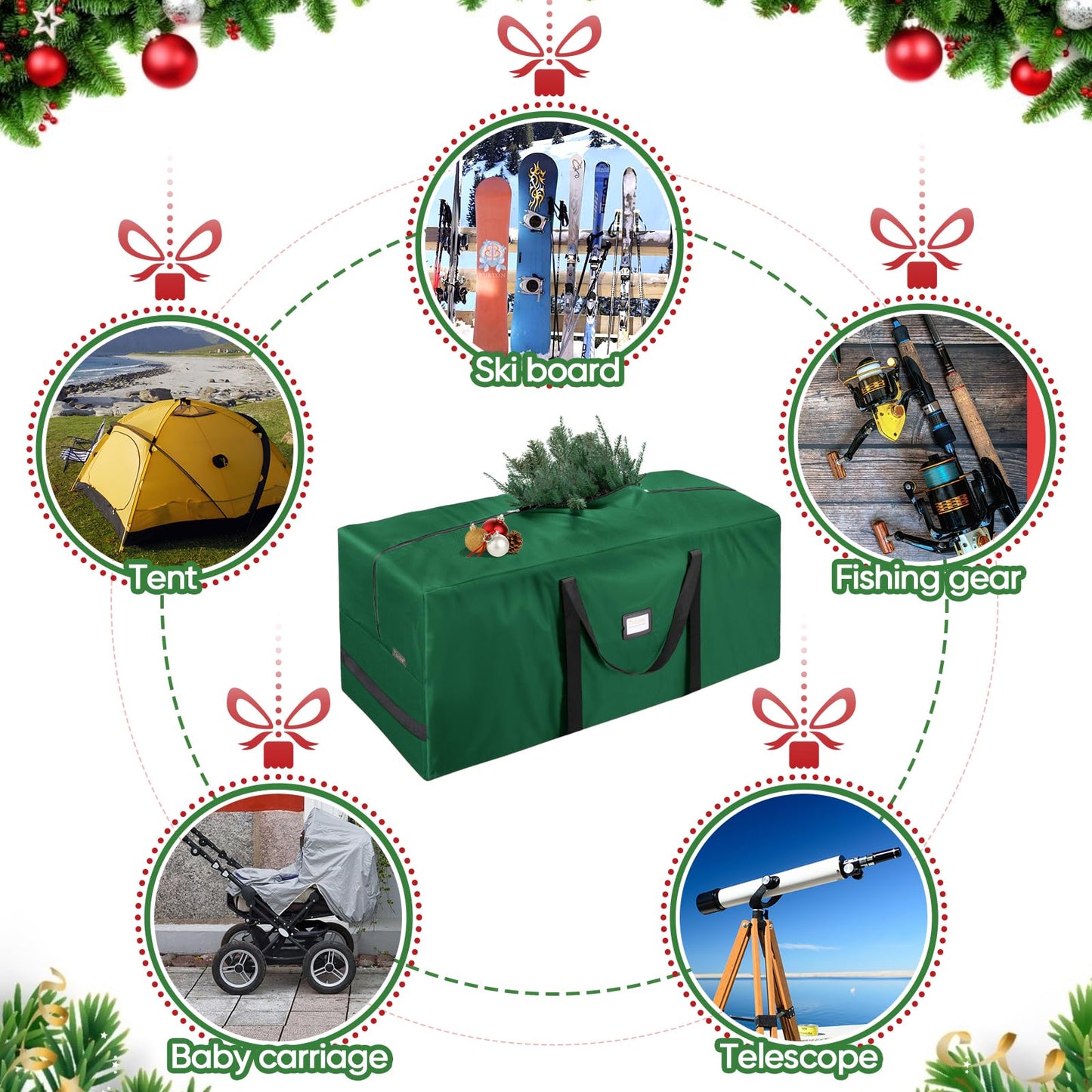 BALEINE 7.5 ft Christmas Tree Storage Bag, Heavy Duty 900D Oxford Fabric with Reinforced Handles and Dual Zippers Wide Opening, Extra Large Storage Container (Green)