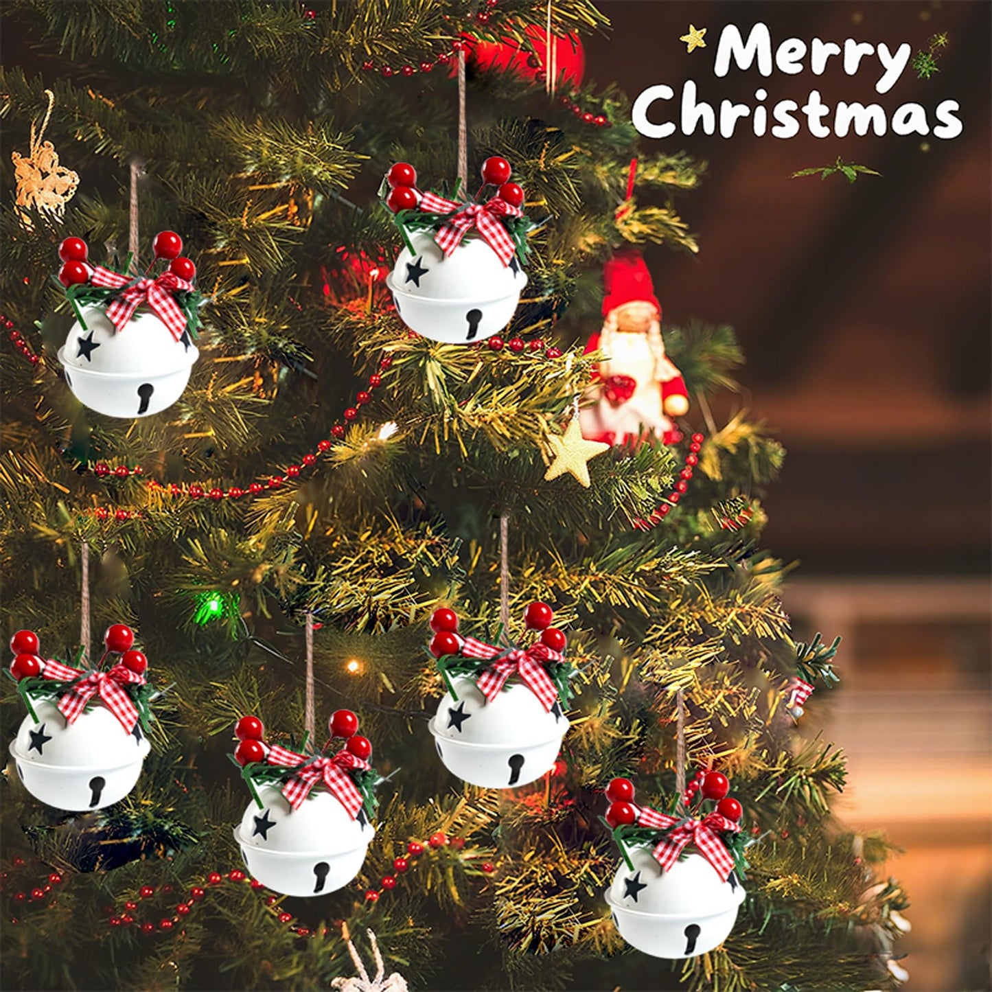 18 PCS Christmas Jingle Bells Ornaments in Red, White, Green - Christmas Tree Decor, Wreath, Memorial Ornament