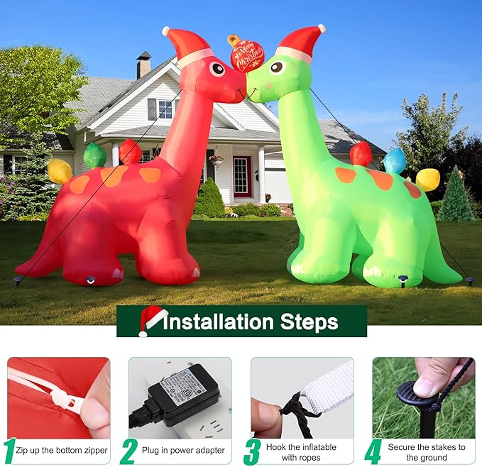 FunFanso 14 FT Long Christmas Inflatable Decoration Two Dinosaurs Archway with Xmas Ball, Giant Blow up Dinosaurs with Powerful Blower, Huge Outdoor Decor Built-in LED Lights for Garden Yard Holiday