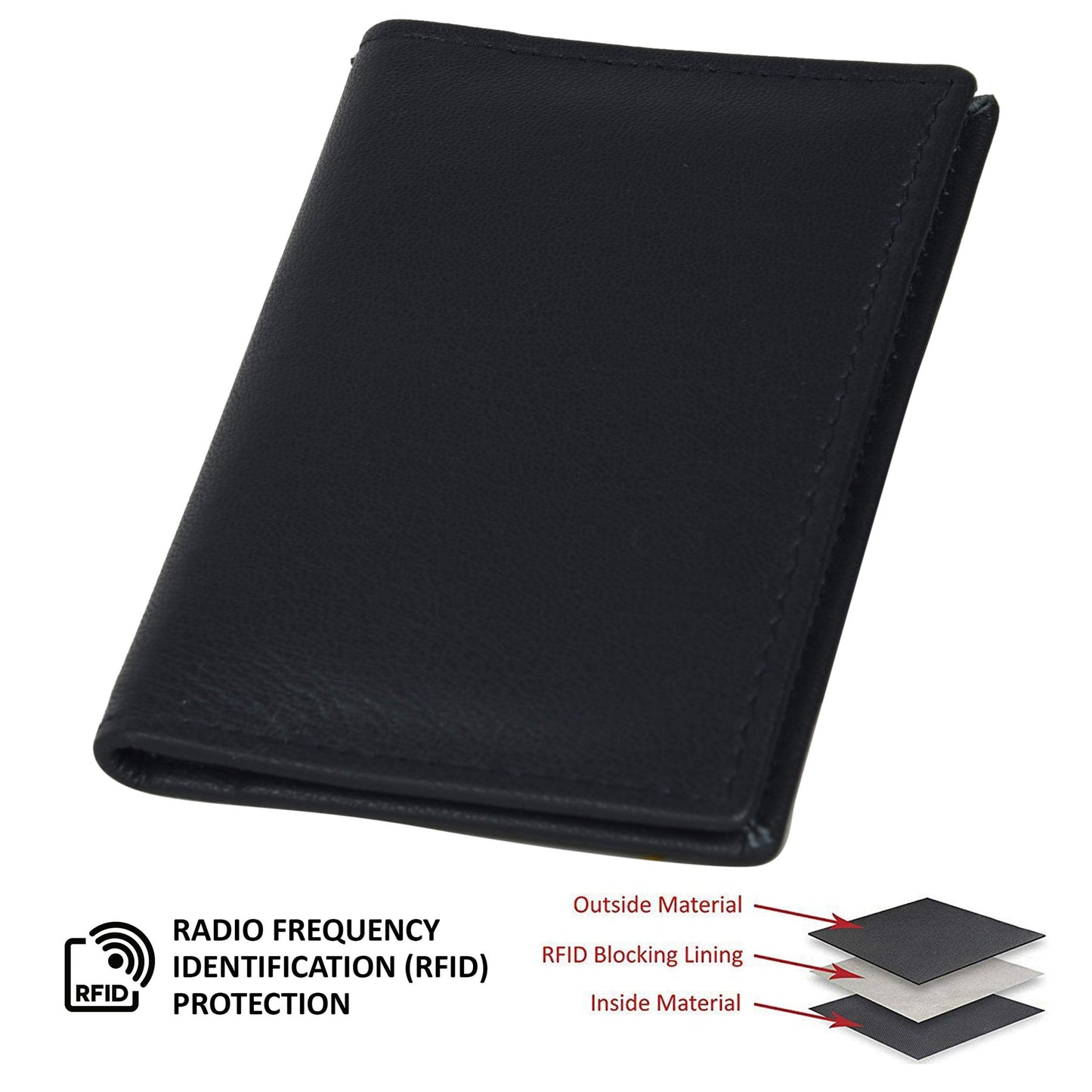 Leatherboss Genuine Leather Small Slim Bifold Wallet | Credit, Debit, ID Card Holder | Compact & Stylish with Clear ID Windows | Gift for Men, Black